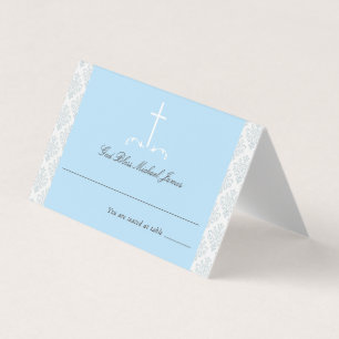 Damask Light Blue Religious Cross Seating