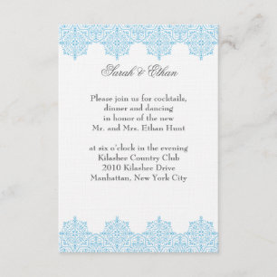 Damask light blue Wedding Reception Cards