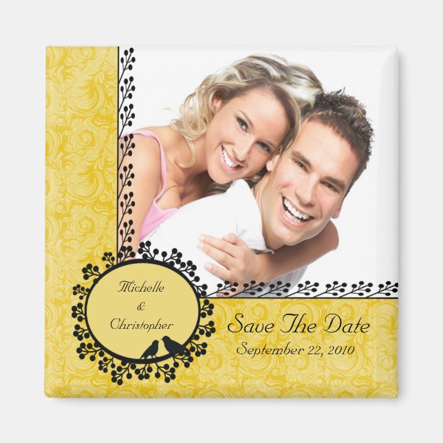 Damask Love Birds Photo Save The Date Magnet (Front)