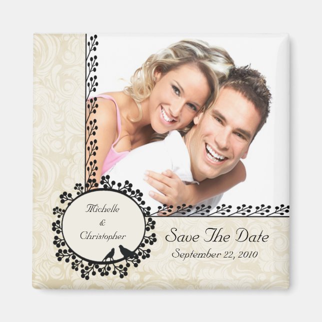 Damask Love Birds Photo Save The Date Magnet (Front)