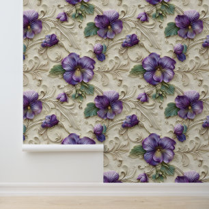 Damask luxury emboss texture purple viola blossom wallpaper