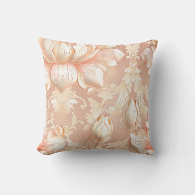 Damask luxury texture of cream lily flower blossom cushion (Front)