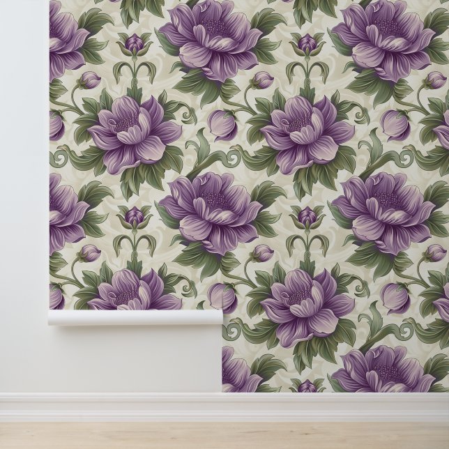 Damask luxury texture of purple viola blossom wallpaper (Application)