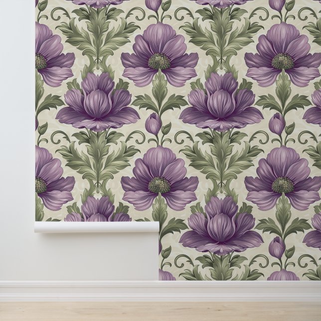 Damask luxury texture of purple viola blossom wallpaper (Application)