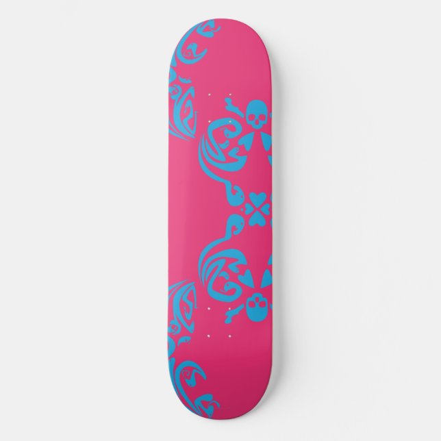 Damask Magenta-Aqua Skateboard (Front)