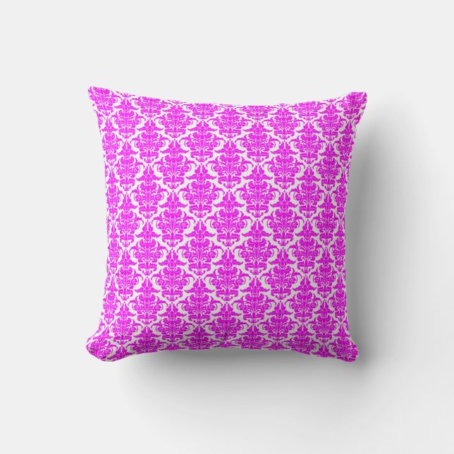 Damask - Magenta on White Cushion (Front)