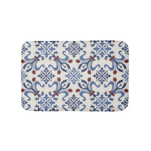 Damask Majolica Pottery Tile Design Bath Mat