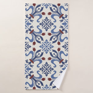 Damask Majolica Pottery Tile Design Bath Towel