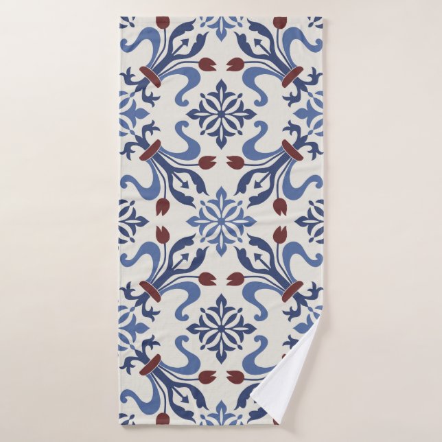 Damask Majolica Pottery Tile Design Bath Towel (Bath Towel)