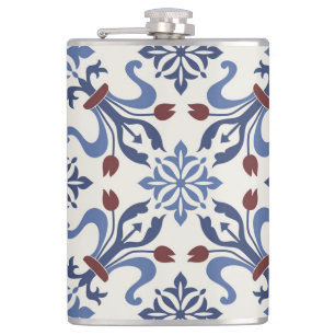 Damask Majolica Pottery Tile Design Hip Flask