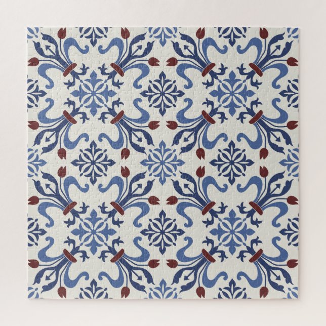 Damask Majolica Pottery Tile Design Jigsaw Puzzle (Vertical)