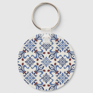 Damask Majolica Pottery Tile Design Key Ring