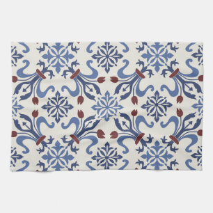 Damask Majolica Pottery Tile Design Tea Towel