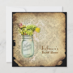 damask mason jar wedding bridal shower invitation