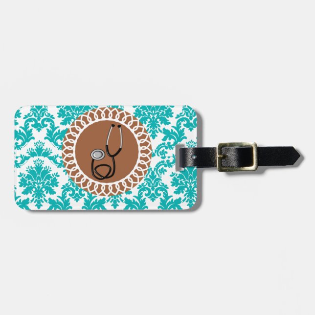 Damask Medical Stethoscope Design Luggage Tag (Front Horizontal)