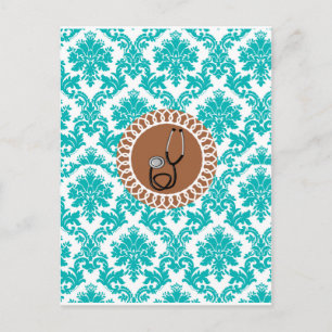 Damask Medical Stethoscope Design Postcard