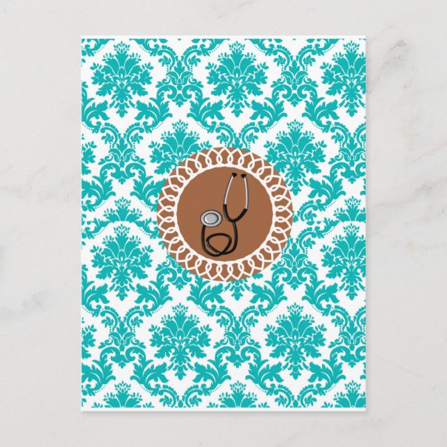 Damask Medical Stethoscope Design Postcard (Front)