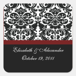 Damask Merlot Red Bridal Shower Square Sticker