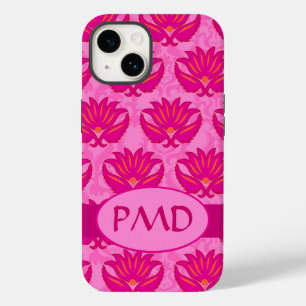  Damask Modern Art Nouveau Pink Monogram Initials Case-Mate iPhone 14 Case