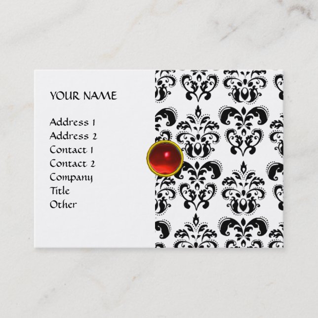 DAMASK MON RUBY bright red violet grey gold Business Card (Front)