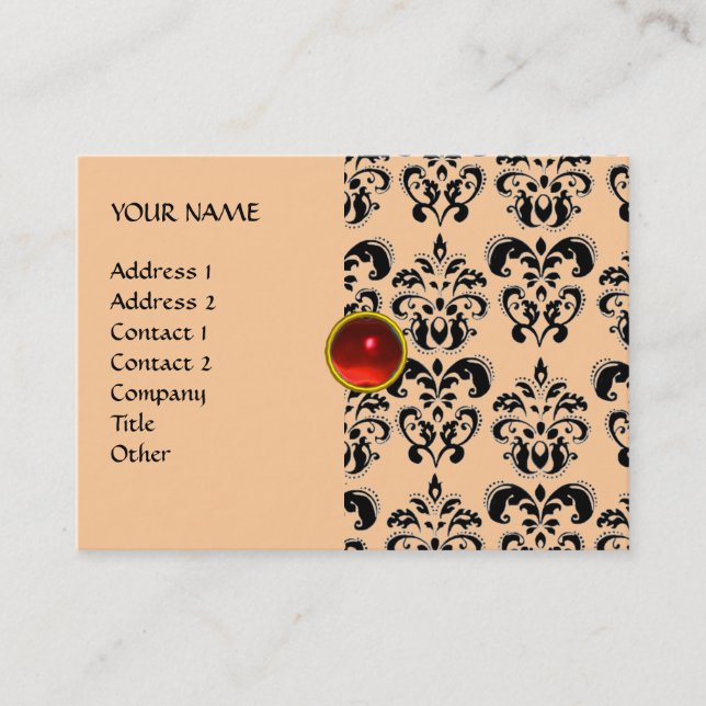 DAMASK MON RUBY bright red violet grey gold Business Card (Front)