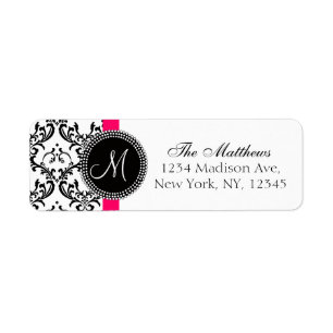 Damask Monogram Address Labels Black White