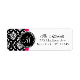 Damask Monogram Address Labels Black White