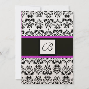 DAMASK MONOGRAM,black and white,pink violet gold Invitation