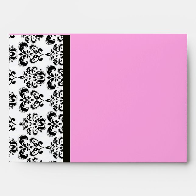 DAMASK  MONOGRAM black white pink purple amethyst Envelopes (Front)