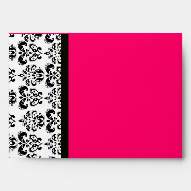 DAMASK  MONOGRAM ,black white pink ruby fuchsia Envelope (Front)