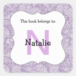 Damask monogram book plate stickers lavender