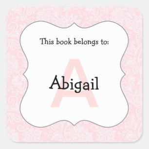 Damask monogram book plate stickers pink