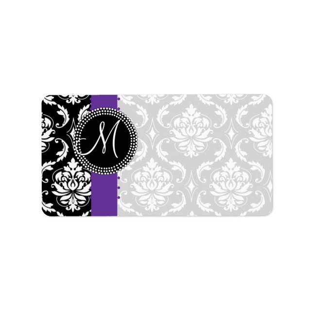 Damask Monogram Dots Labels Purple (Front)