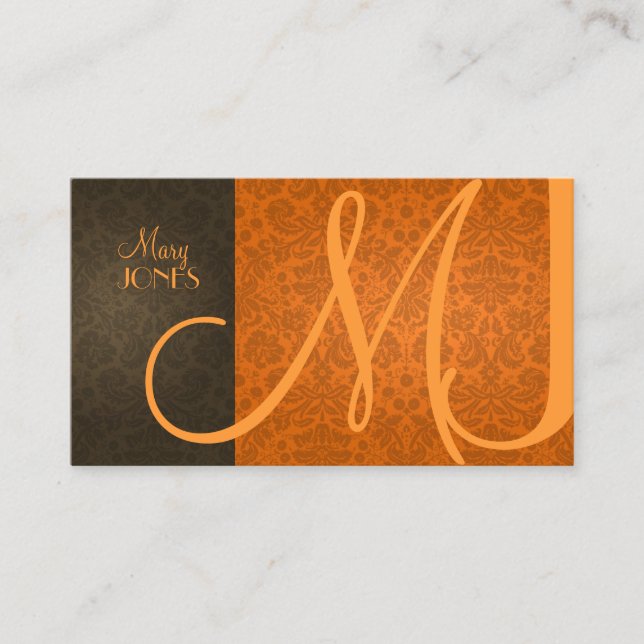 Damask + Monogram en retro colours Business Card (Front)