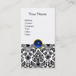 DAMASK MONOGRAM gem blue white Business Card
