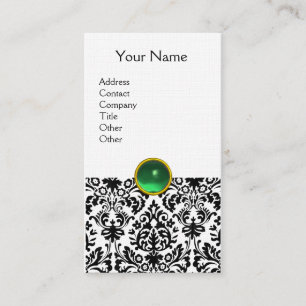 DAMASK MONOGRAM gem green linen Business Card
