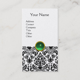 DAMASK MONOGRAM gem green platinum Business Card