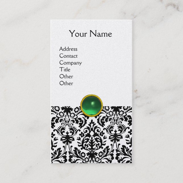 DAMASK MONOGRAM gem green platinum Business Card (Front)