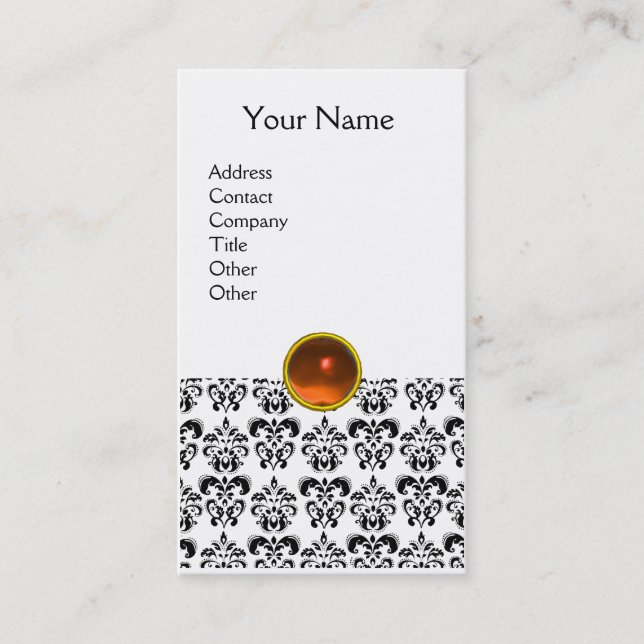 DAMASK MONOGRAM gem orange eggshell Business Card (Front)