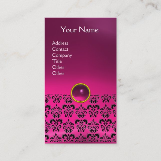 DAMASK MONOGRAM gem pink fuchsia Business Card (Front)
