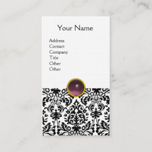 DAMASK MONOGRAM gem purple light linen Business Card
