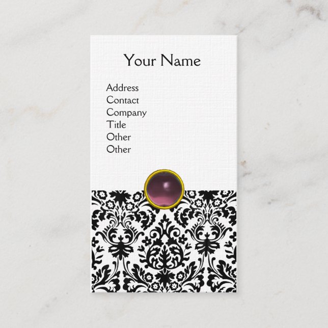 DAMASK MONOGRAM gem purple light linen Business Card (Front)