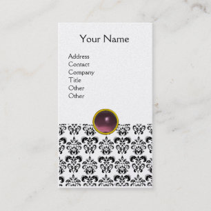 DAMASK MONOGRAM gem purple light platinum Business Card