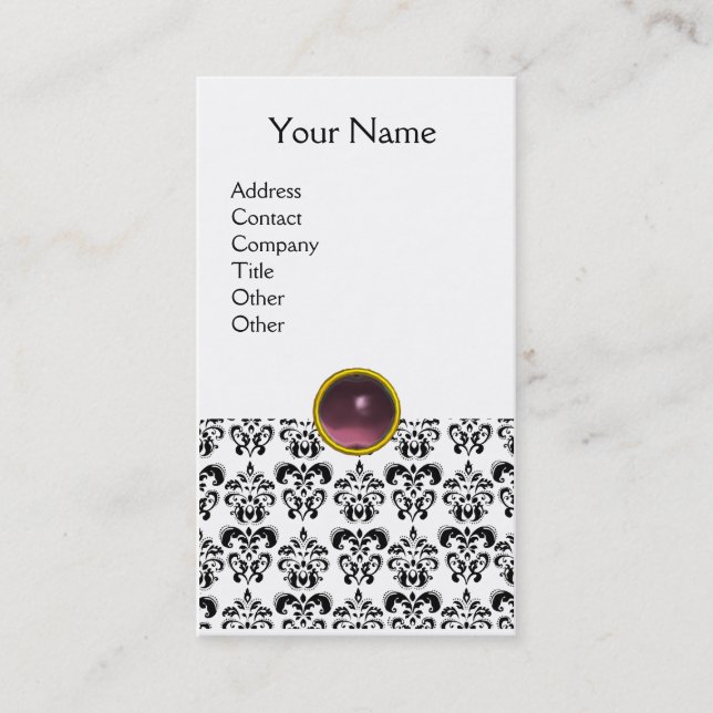 DAMASK MONOGRAM gem purple light white Business Card (Front)