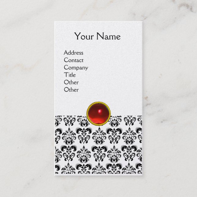 DAMASK MONOGRAM gem red ruby light gold Business Card (Front)