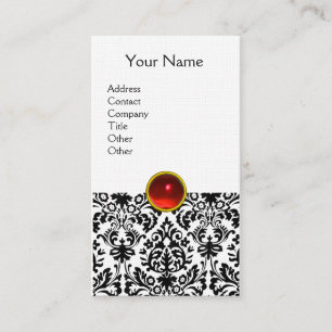 DAMASK MONOGRAM gem red ruby light linen Business Card
