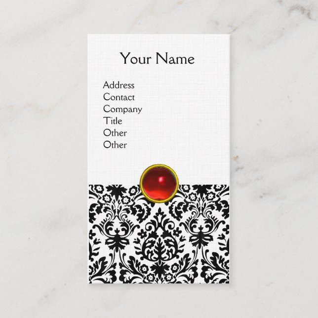 DAMASK MONOGRAM gem red ruby light linen Business Card (Front)