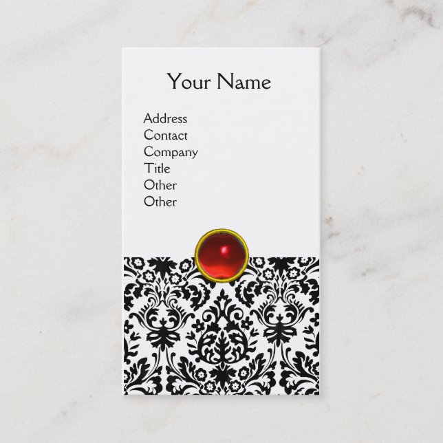 DAMASK MONOGRAM gem red ruby light white Business Card (Front)