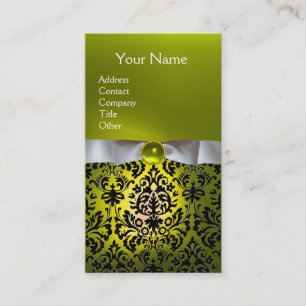 DAMASK MONOGRAM gem yellow white ribbon Business Card