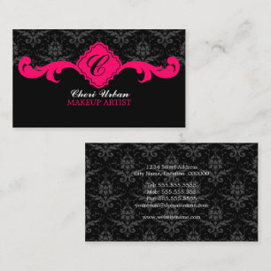 Damask Monogram Hot Pink Business Card